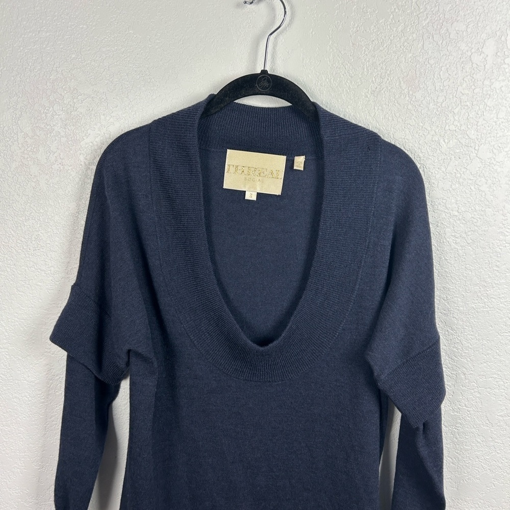 Thread Social Womens Navy Blue cowl Neck Sweater Dress Sz S Long Sleeve Wool - Picture 6 of 8